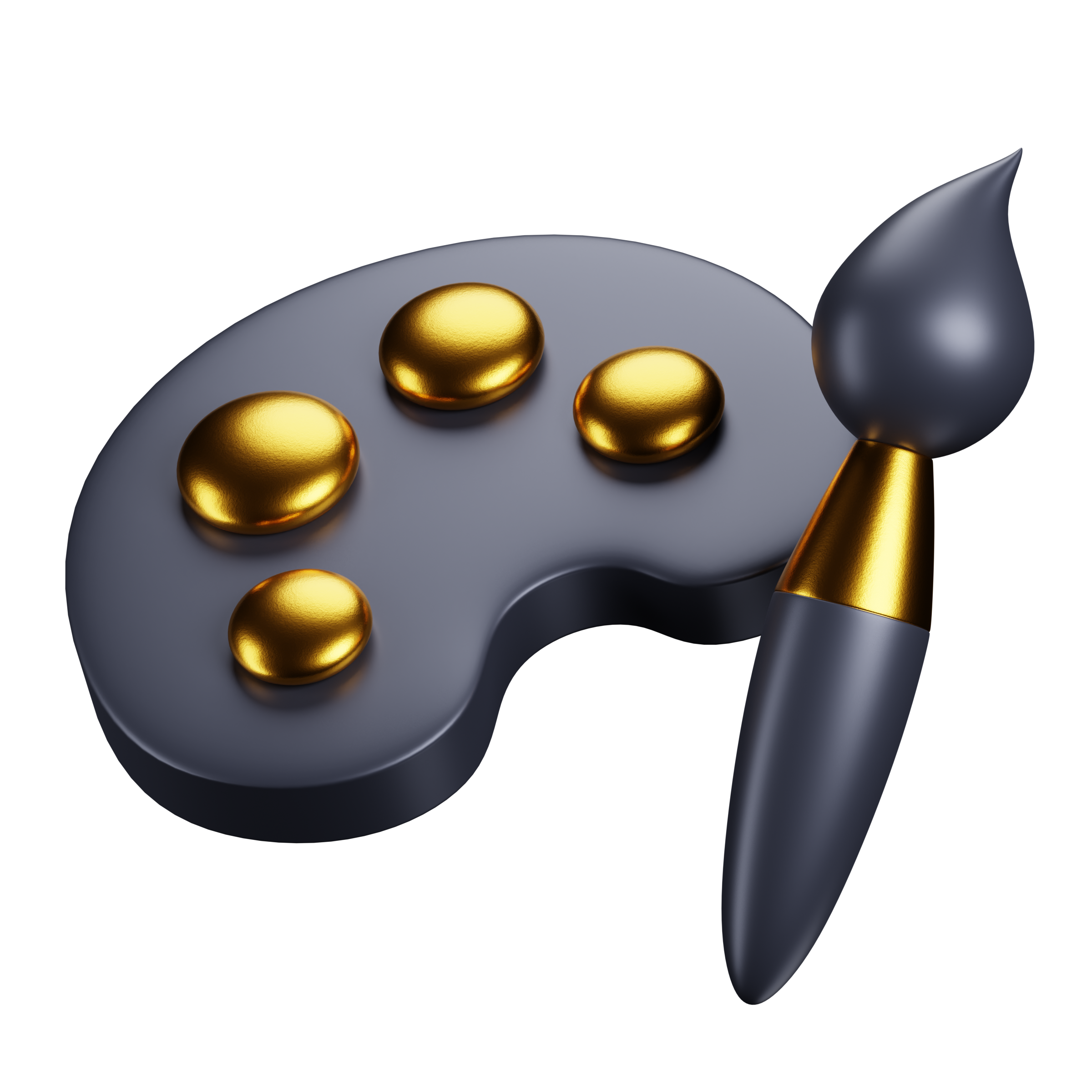 Image représentant une palette de peinture avec le pinceau en 3D